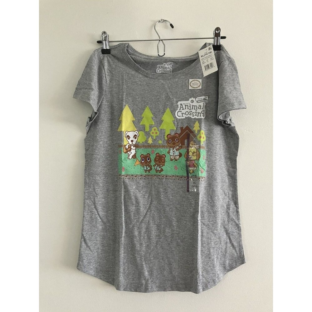 Animal Crossing Nintendo Girls T Shirt Gray Graphic Short Sleeve XL 14-16 New